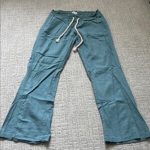 Teal Wide-Leg Pants with Drawstring